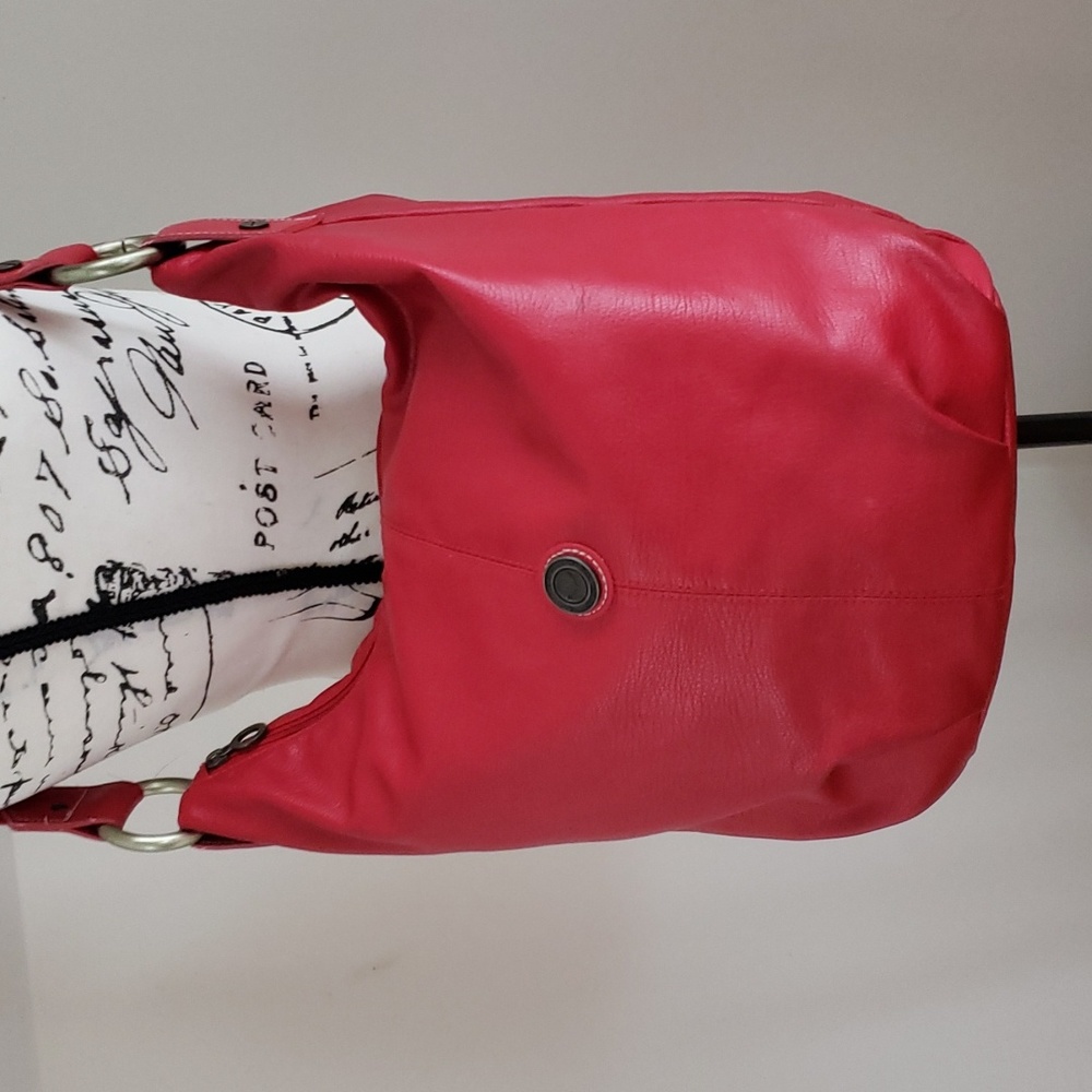 Capezio Vintage 80s Red Faux Leather Hobo Bucket Shoulder Bag, Made In Taiwan